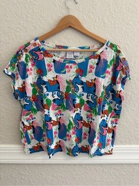 C&C California Bright Tropical Parrot Print Top - Blue, Pink & Green - Size L